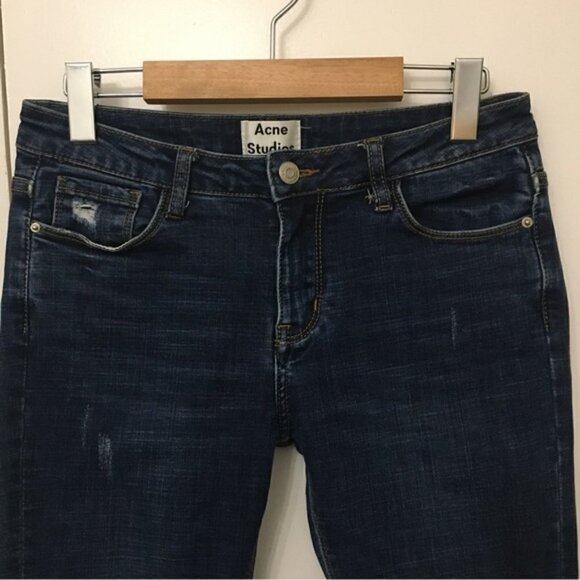 ACNE Studios Dark Wash Distressed Raw Hem Cropped Jeans - Picture 3 of 8